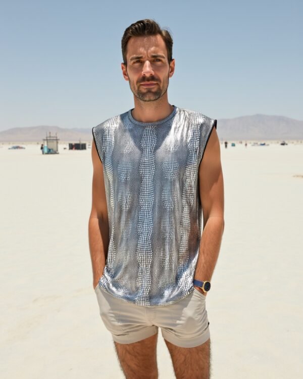 BYND Wear Silver Python Tank Top with metallic reptile texture
