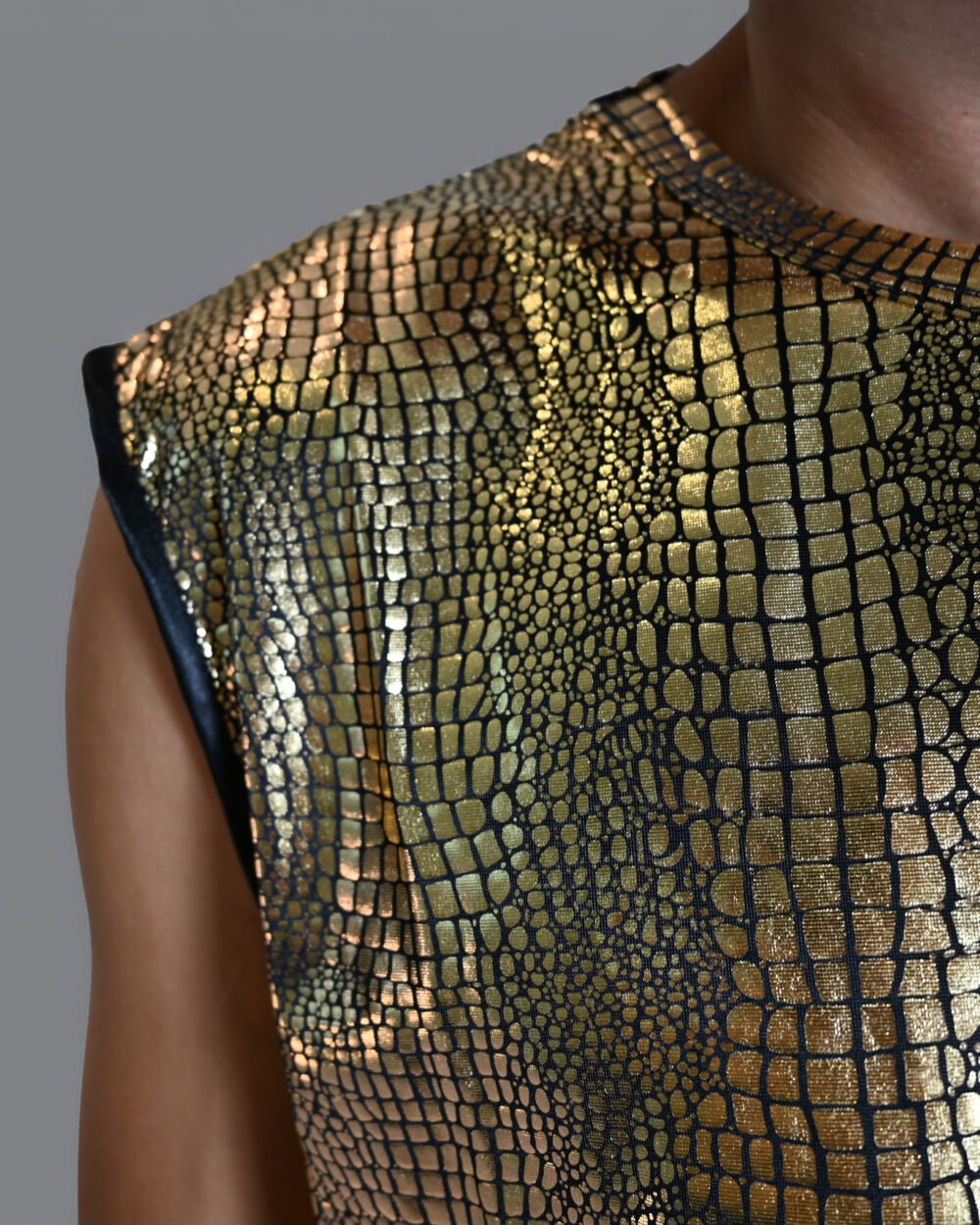 Animal_Top_Gold_1 BYND Wear Gold Python Tank Top with metallic gold reptile texture