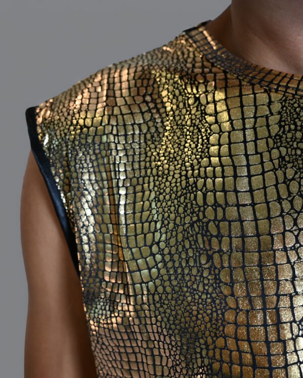 Animal_Top_Gold_1 BYND Wear Gold Python Tank Top with metallic gold reptile texture