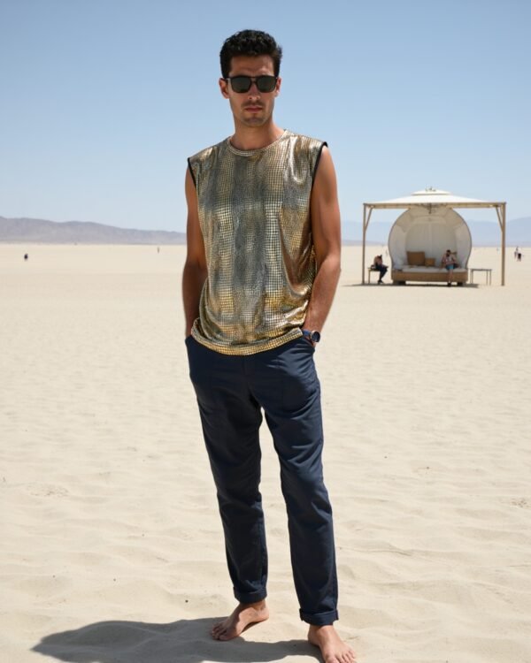 Animal_Top_Gold_8 BYND Wear Gold Python Tank Top with metallic gold reptile texture