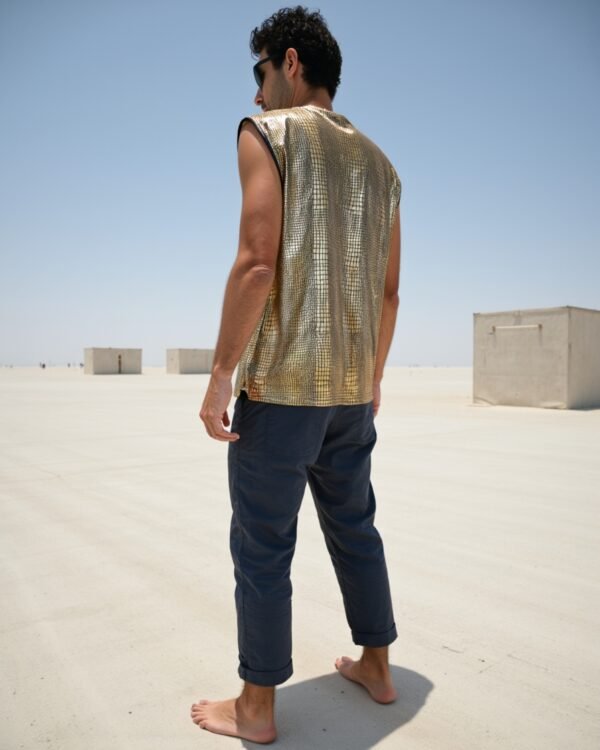 BYND Wear Gold Python Tank Top with metallic gold reptile texture