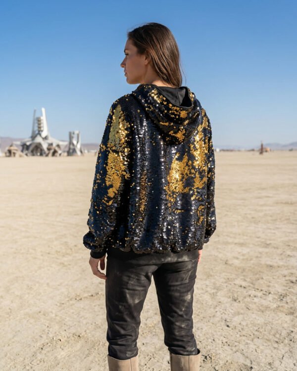 Sequin Hoodie - Black/Gold - Image 12