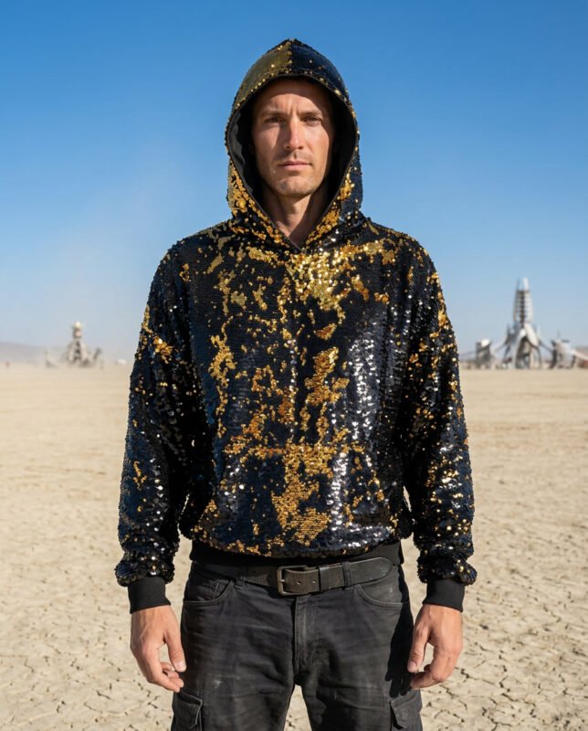 Sequin Hoodie - Black/Gold