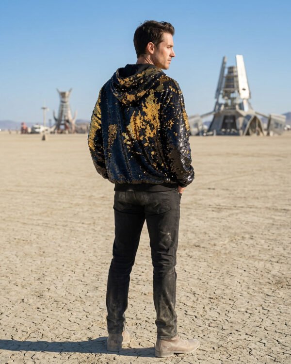 Sequin Hoodie - Black/Gold - Image 6
