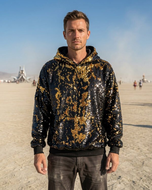 Sequin Hoodie - Black/Gold - Image 7