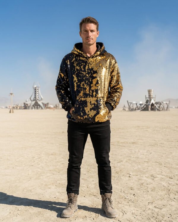 Sequin Hoodie - Black/Gold - Image 8