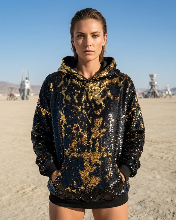 Sequin Hoodie - Black/Gold - Image 9