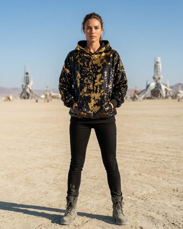 Sequin Hoodie - Black/Gold - Image 10