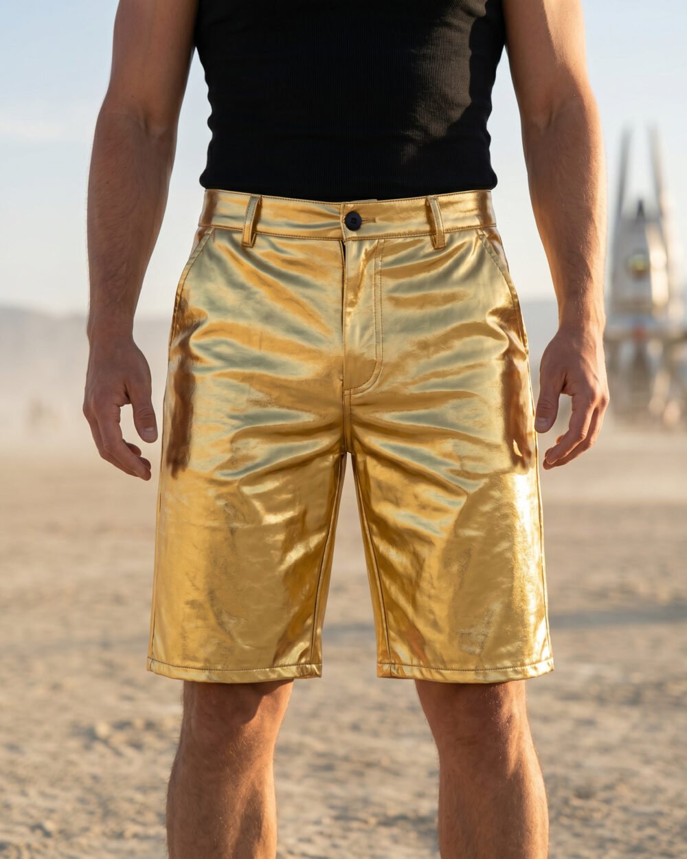 metallic gold festival shorts