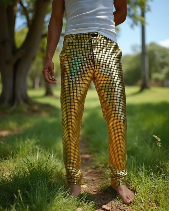 Grid Holographic Trousers - Gold