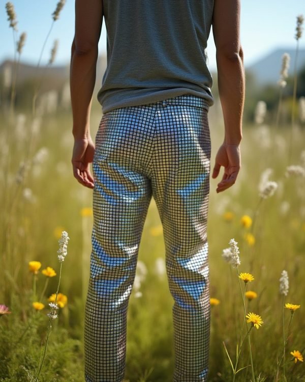 Alternative view of Grid Holographic Trousers - Silver