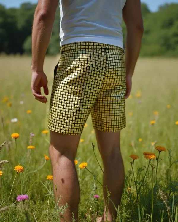 Alternative view of Grid Holographic Shorts - Gold