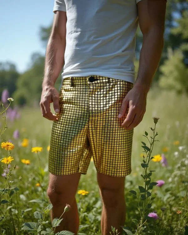 Grid Holographic Shorts - Gold