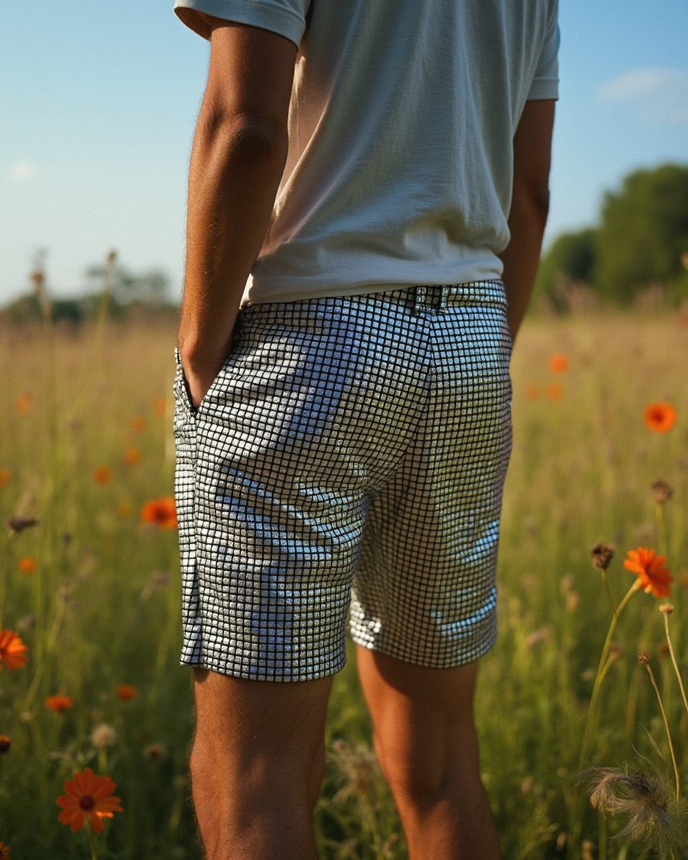 Grid Shorts Silver - Back 4 Grid Shorts Silver - Back 4