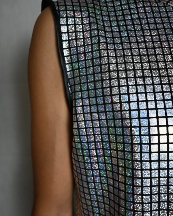 Grid_Tank_Fabric Silver Grid Tank Top