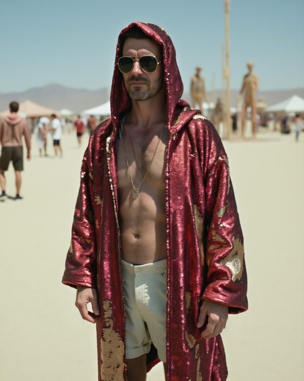 Kimono - Red-Gold Matte Reversible Sequin - Hooded