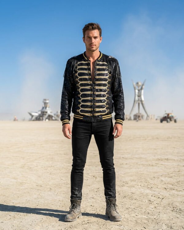 Black & Gold LED Military Sequin Jacket