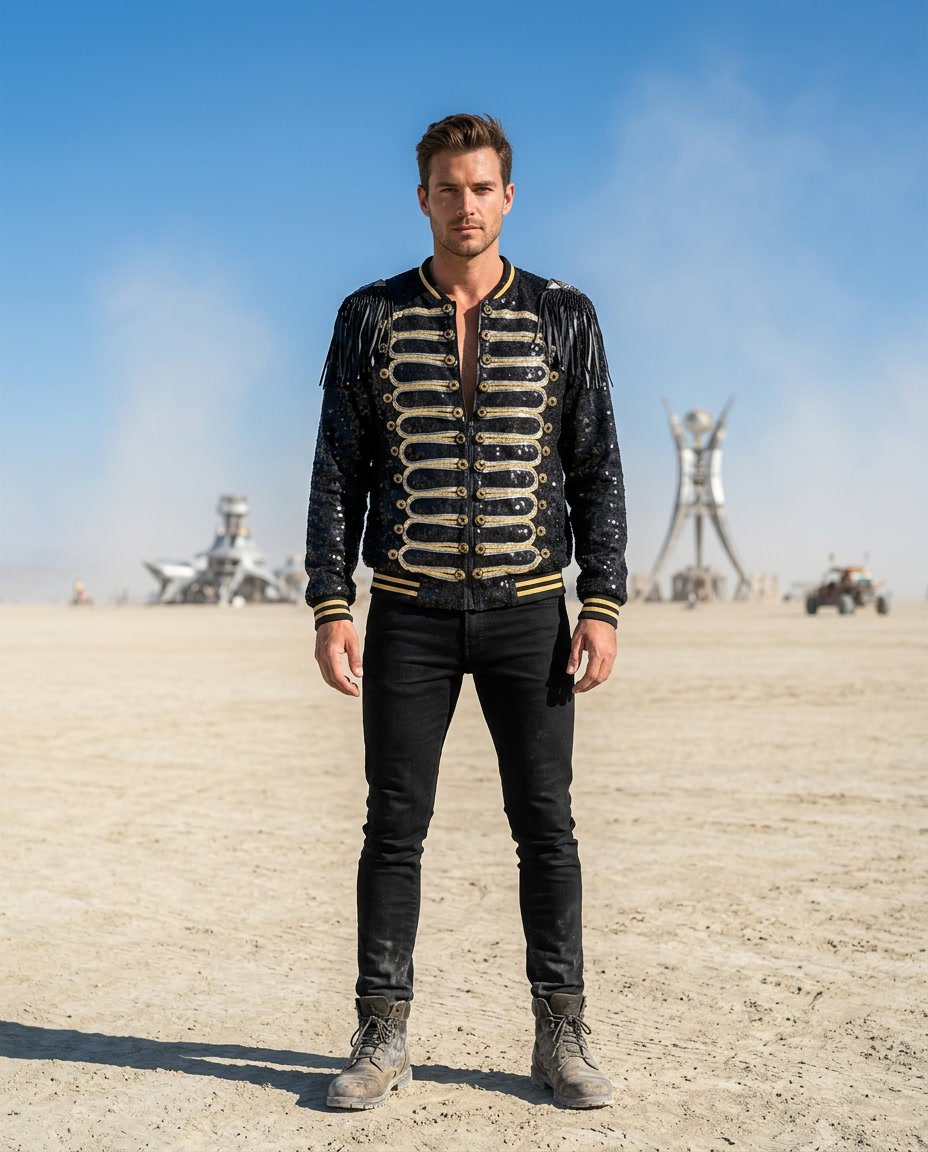 Black & Gold LED Military Sequin Jacket