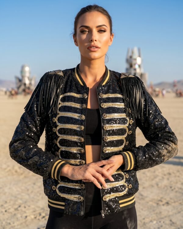 Black & Gold LED Military Sequin Jacket