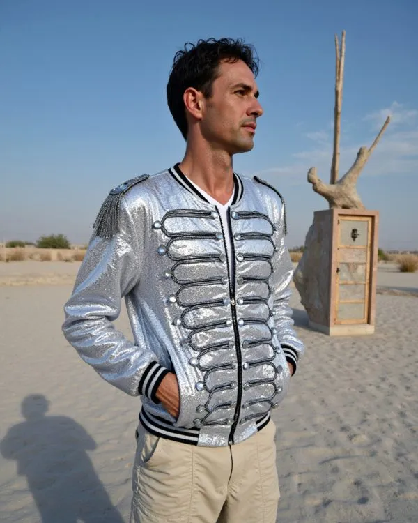 Silver Sequin Jacket with Reactive LED