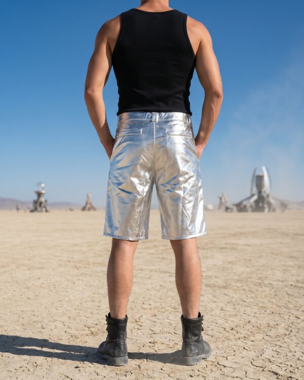 metallic silver festival shorts
