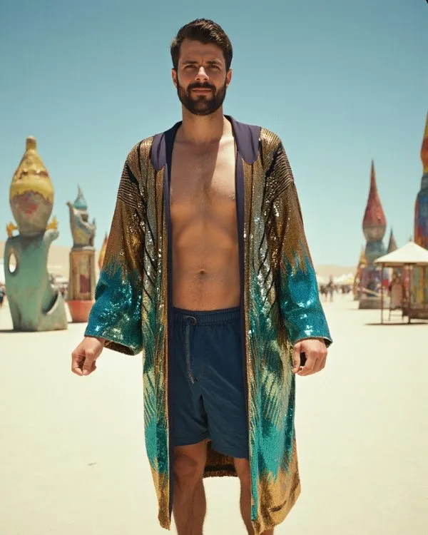 Alternative view of Kimono - Hooded - Blue Emerald Gold