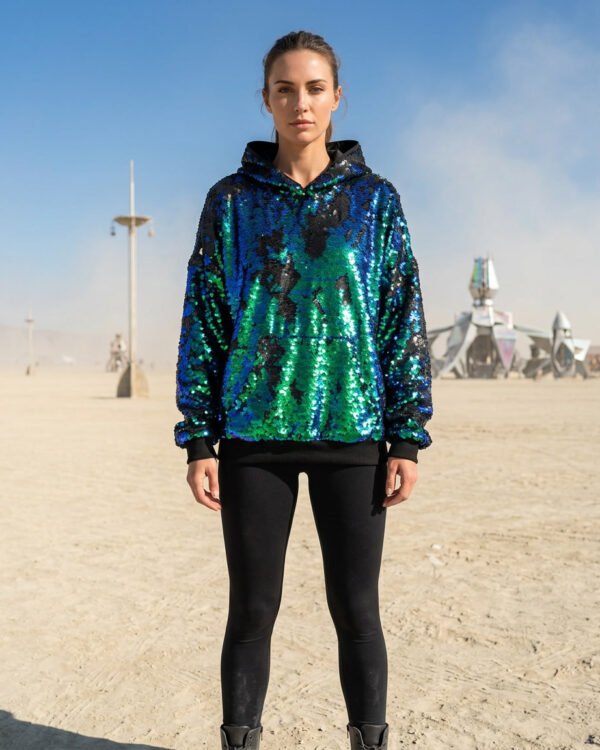 Sequin Hoodie - Green-Blue/Matte Black - Image 6