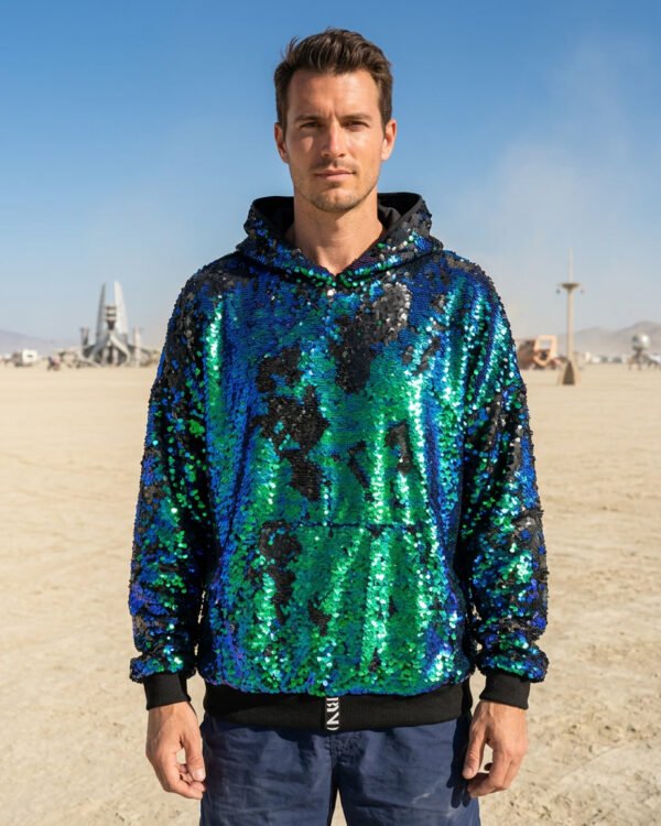 Sequin Hoodie - Green-Blue/Matte Black - Image 10