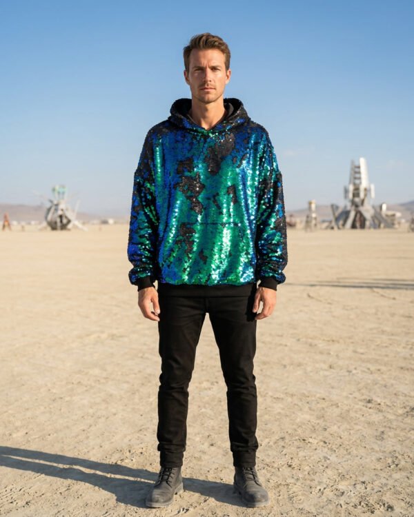 Sequin Hoodie - Green-Blue/Matte Black - Image 7