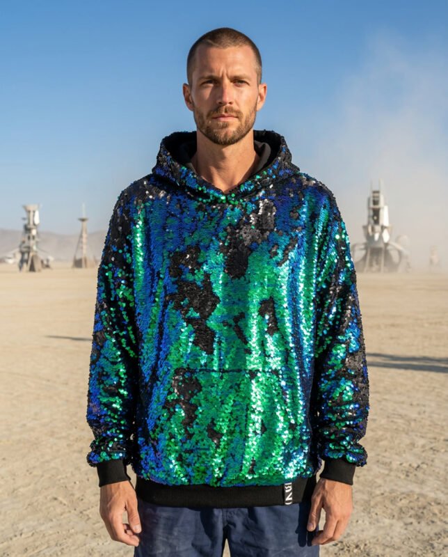 Sequin Hoodie - Green-Blue/Matte Black