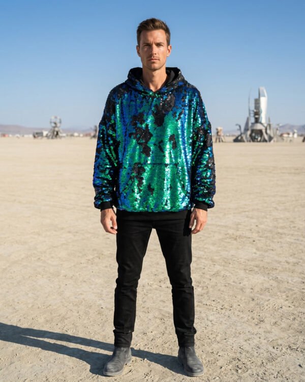 Sequin Hoodie - Green-Blue/Matte Black - Image 11