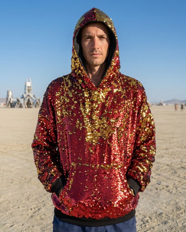 Sequin Hoodie - Red/Gold
