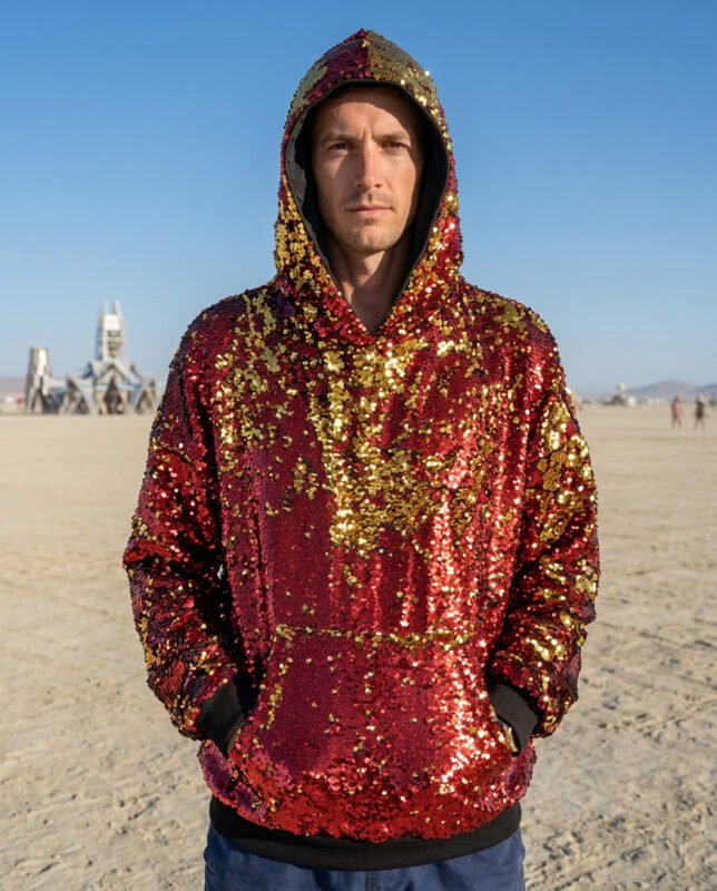 Sequin Hoodie - Red/Gold
