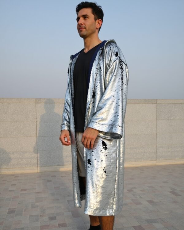 Silver Matte Kimono 3 | BYND Wear Silver Black Matte Reversible Sequin Kimono