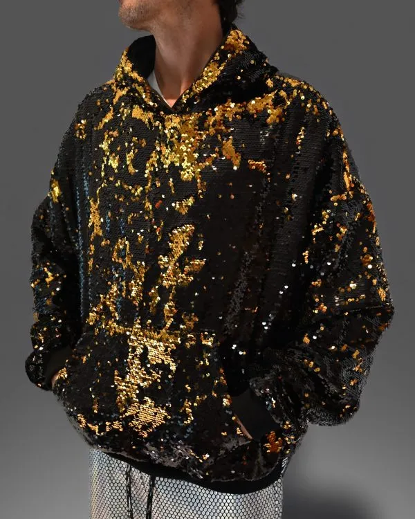 Sequin Hoodie - Black/Gold