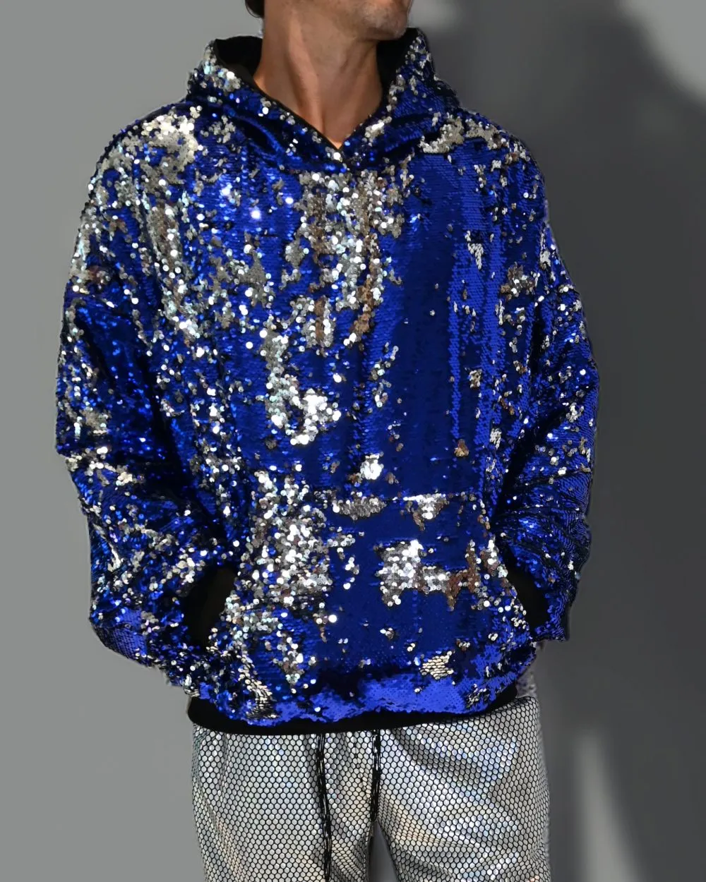 Sequin Hoodie - Blue/Silver - M