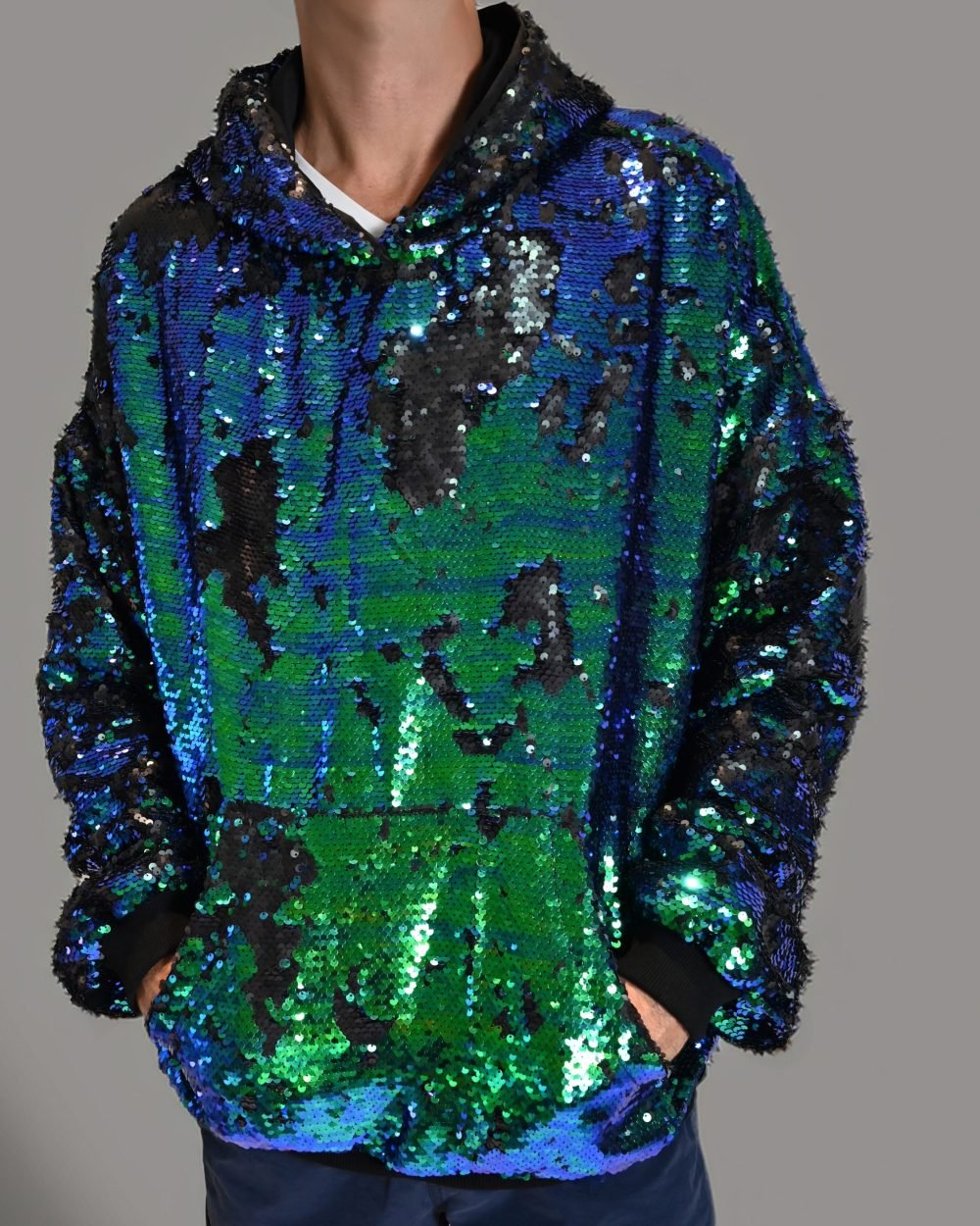 sequin hoodie_green_front