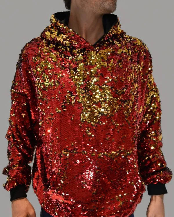 Sequin Hoodie - Red/Gold